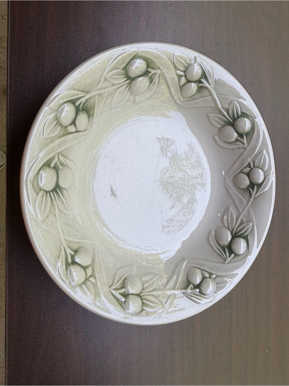 Embossed Olive Motif Ceramic Serving Bowl - Pale Green 10in - Picture 3 of 5